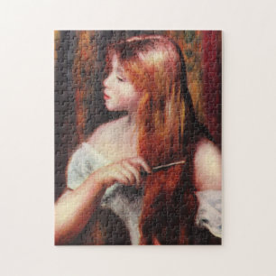 Renoir ung flicka som kammar henne hårpussel pussel