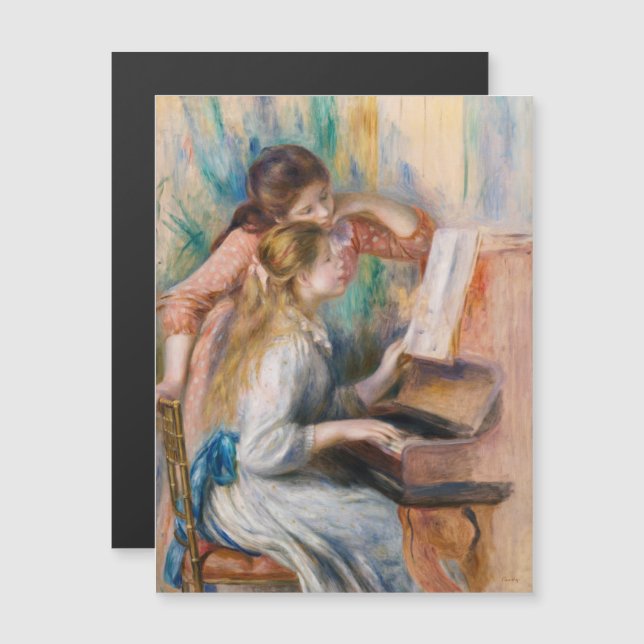Renoir - Unga flickor på Piano Magnetic Card (Fram/baksida)