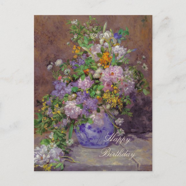 Renoir vår blombouquet CC0863 Firande Inbjudan Vykort (Framsida)
