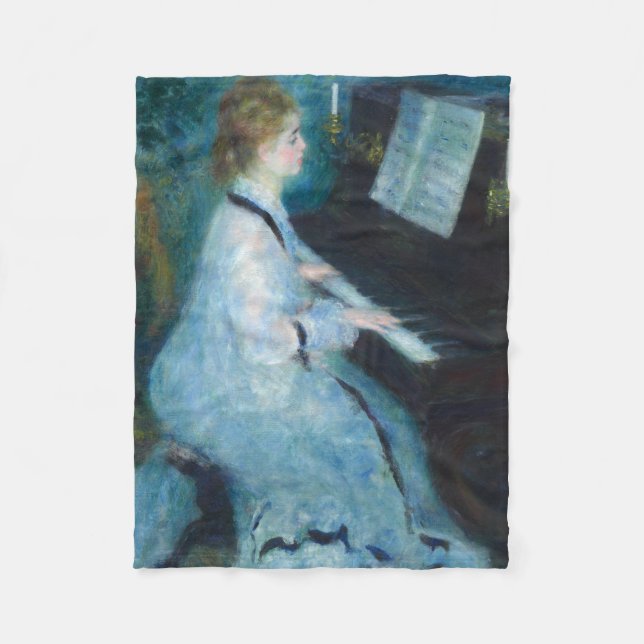 Renoir Woman vid Piano Vintage Impressionist Fleecefilt (Framsidan)