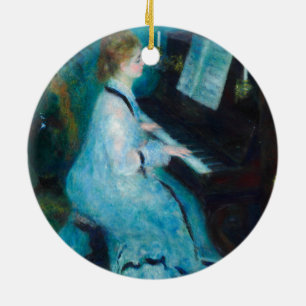 Renoir Woman vid Piano Vintage Impressionist Julgransprydnad Keramik