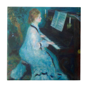Renoir Woman vid Piano Vintage Impressionist Kakelplatta