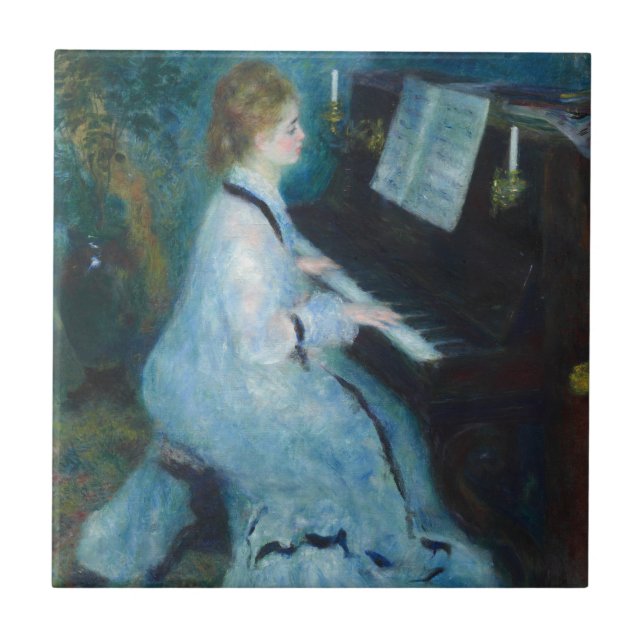 Renoir Woman vid Piano Vintage Impressionist Kakelplatta (Framsidan)