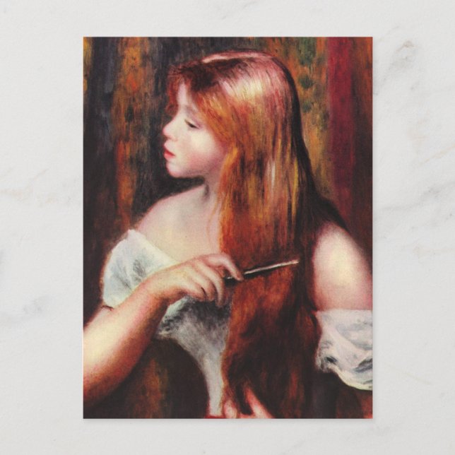 Renoir Young Girl kommer med sitt Hair Postcard Vykort (Framsida)