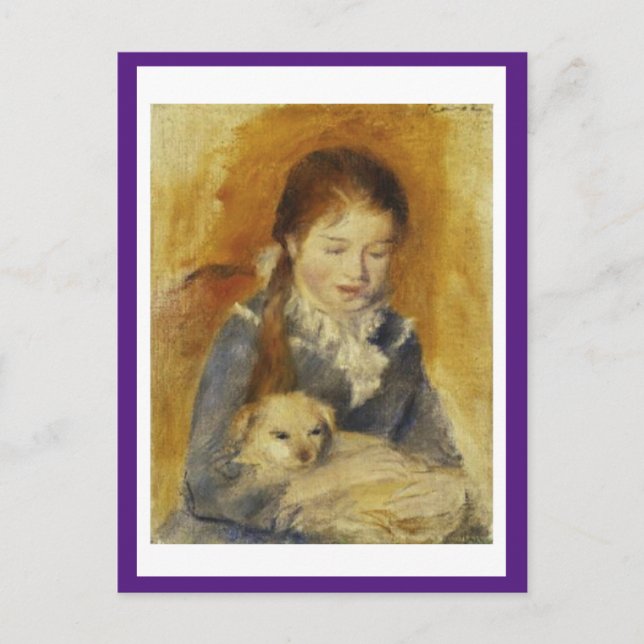 Renoir, Young Girl med Hund, fin konst, vykort (Framsida)