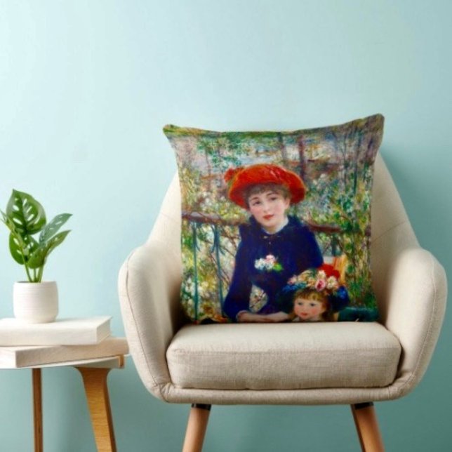 Renoir's mor och barn kastkudde   kudde (Throw Pillow 100% polyester heavyweight stretch material. Hidden zipper Made in the USA.
)