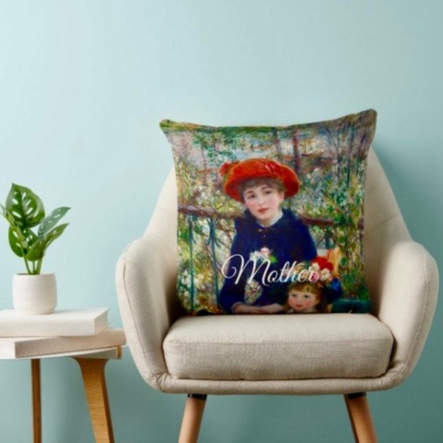 Renoir's mor och barn kastkudde   kudde (Throw Pillow 100% polyester heavyweight stretch material. Hidden zipper Made in the USA.
)