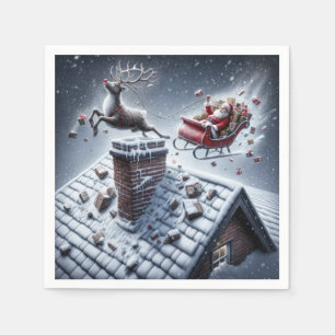 Renolycka på ett snötäckt tak pappersservett