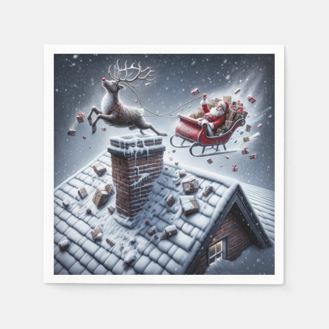 Renolycka på ett snötäckt tak pappersservett (Framsidan)