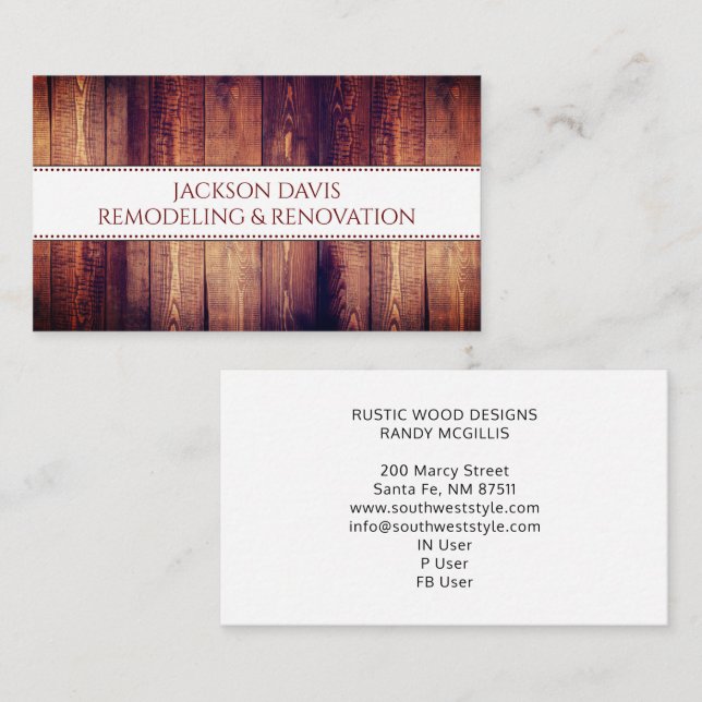 Renovation remodeling Wood Grain Rustic Monogram Visitkort (Fram/baksida)