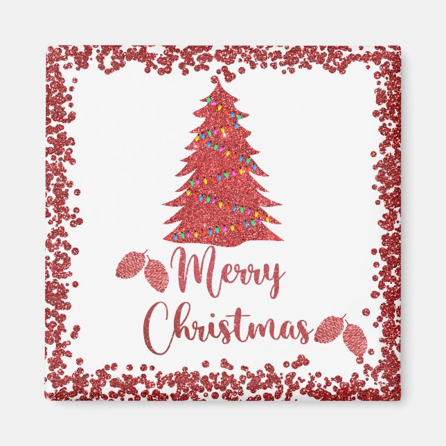 Renröd glitter-god jul magnet (Framsidan)