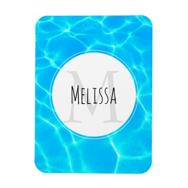 Rensa Blue Bassäng Vatten Photo Monogram Magnet (Vertikal)