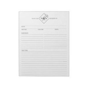 Rensa + Enkelt monogram Recept Anteckningsblock II