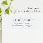 Rensa transparenta Returetiketter i Bröllop Klistermärken<br><div class="desc">Elegant genomskinliga returetiketter för dina bröllopsinbjudningar. Varje etikett på lakan 8 x 8 tum är något mindre än 1 tum hög med cirka 2, 5 tum bred.</div>