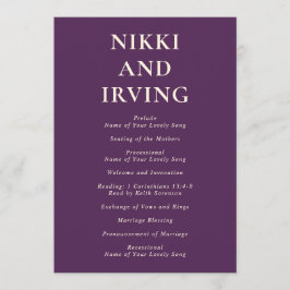 Rensa Typsnitt Lila Modern Bröllop Program