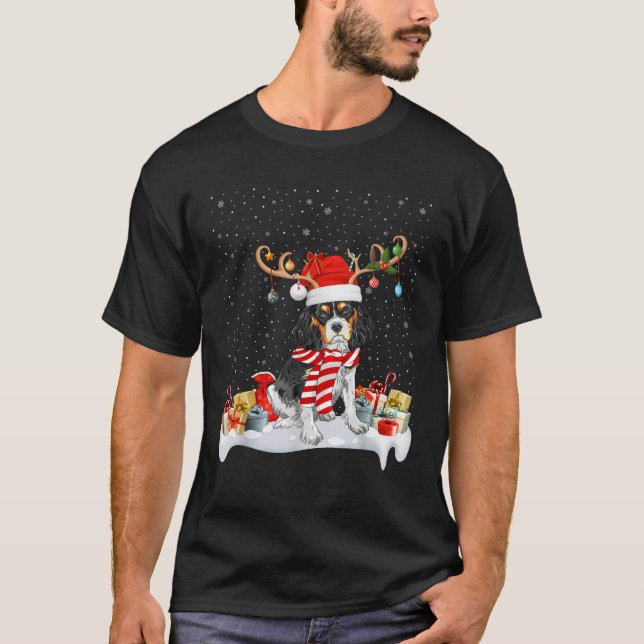Renskötare Santa hatt Cavalier King Charles Spanie T Shirt (Framsida)