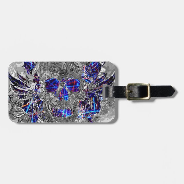 Rent svart, vit, färglös neonskallelock bagagebricka (Horisontell Framsida)