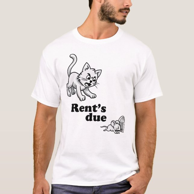 Rent's Due Funny Cat T-Shirt – Cartoon Landlord Ch (Framsida)