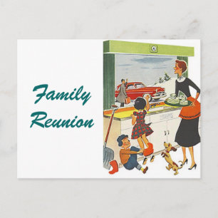 Renuion för familj för vykortvintage Retro Meddelande Vykort