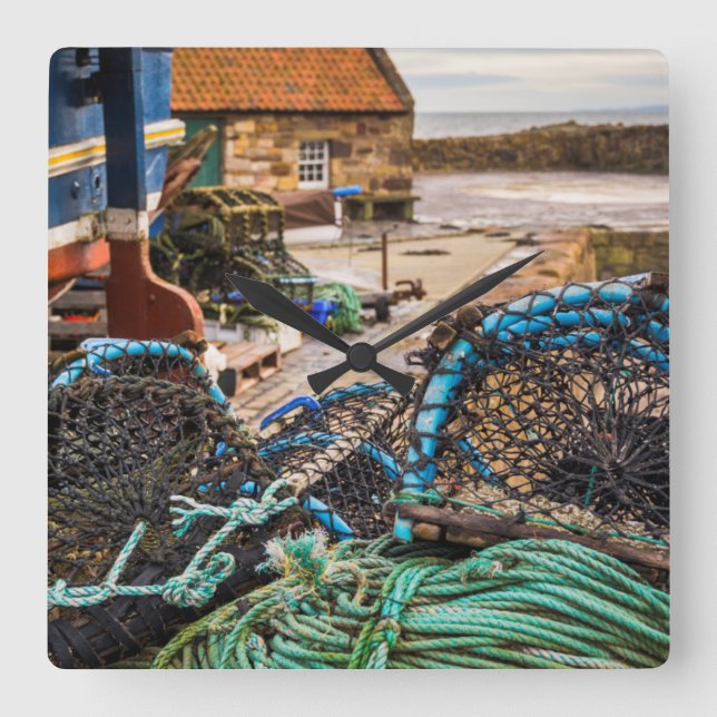 Rep och hummerkrukar | Pittenweem, Skottland Fyrkantig Klocka (Framsida)