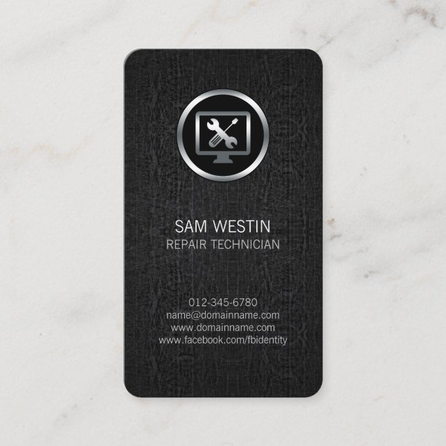 Repair Technician Computer Gears Icon BusinessCard Visitkort (Framsida)