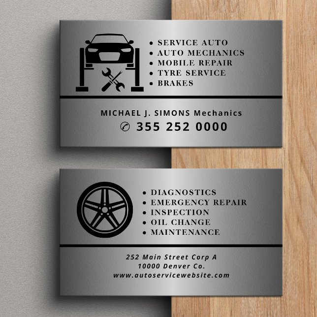Reparation av bilar professionell mekaniker silver visitkort (Skapare uppladdad)