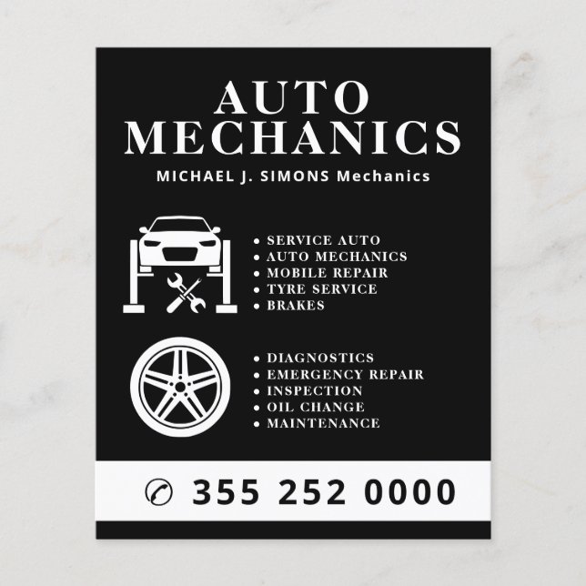 Reparation av bilar professionell mobil mekaniker  flygblad (Framsidan)