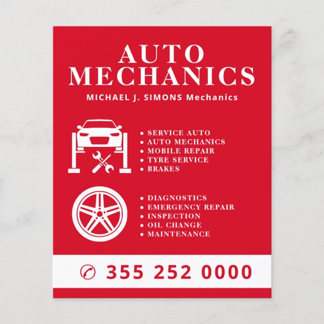 Reparation av bilar professionell mobil mekaniker  flygblad (Framsidan)