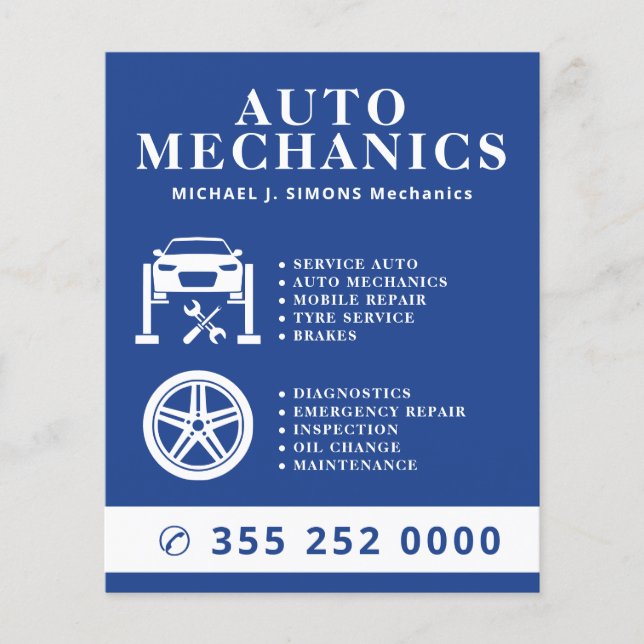 Reparation av bilar professionell mobil mekaniker  flygblad (Framsidan)