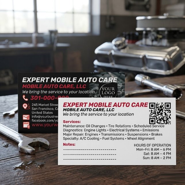 Reparation av bilar & specialist på bilars AC Anpa Visitkort (Auto Repair & Car AC Specialist Custom Logo QR Code Business Card)