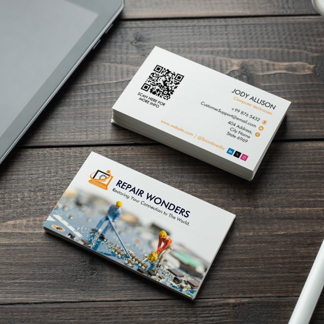 Reparation av datorer | Enkel vit animering Visitkort (Skapare uppladdad)