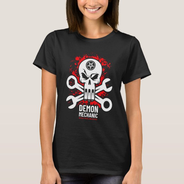 Reparation av Demon Mechanic Skull Wrench Car Inge T Shirt (Framsida)