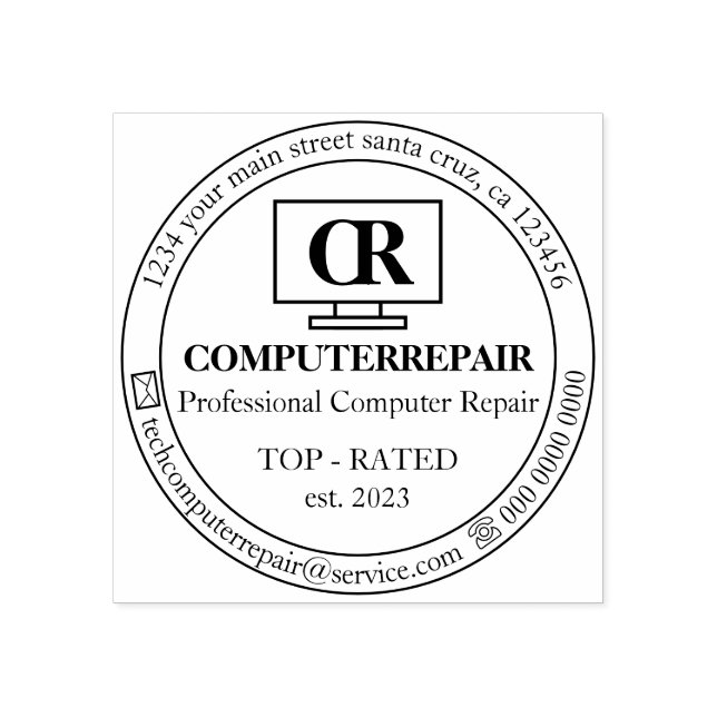 Reparation av enkel teknisk dator med seriös tekni stämpel (Tryck)