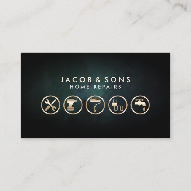 Reparation av Guld-ikoner Turcoise Grunge Struktur Visitkort (Framsida)