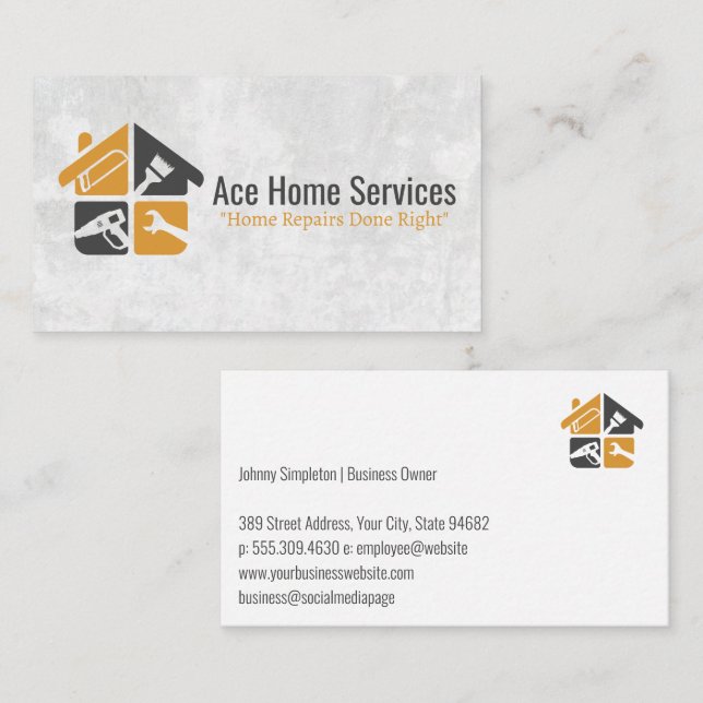 Reparation av hem Verktyg | Allmän entreprenör Visitkort (Fram/baksida)