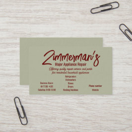 Reparation av större enheter, Affärskort Visitkort