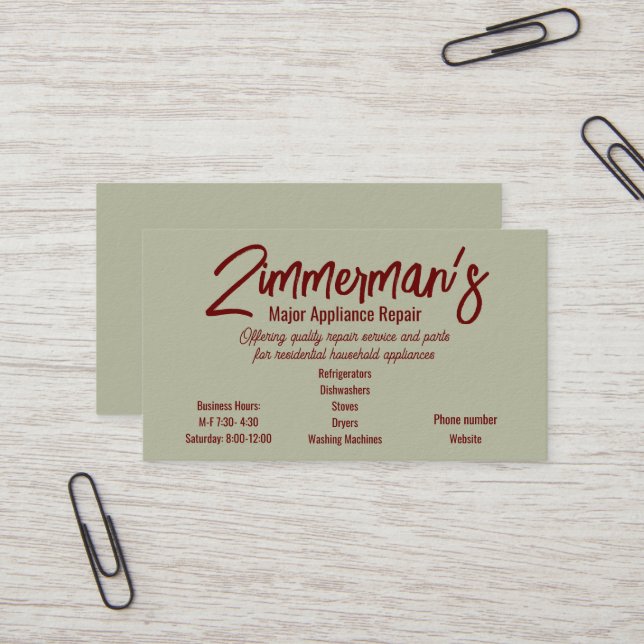 Reparation av större enheter, Affärskort Visitkort (Fram/Back In Situ)