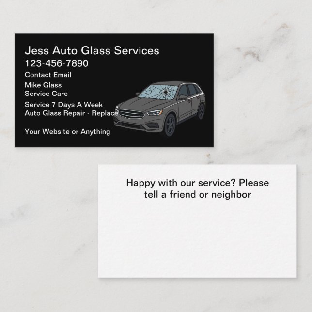 Reparation och utbyte av autoglasstjänst visitkort (Fram/baksida)