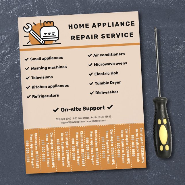 Reparationer av hushållsapparater Riv av remsor Fl Reklamblad (Home Appliances Repairs Tear Off Strips Flyer)