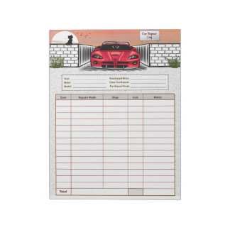 Reparationslogg för bil anteckningsblock