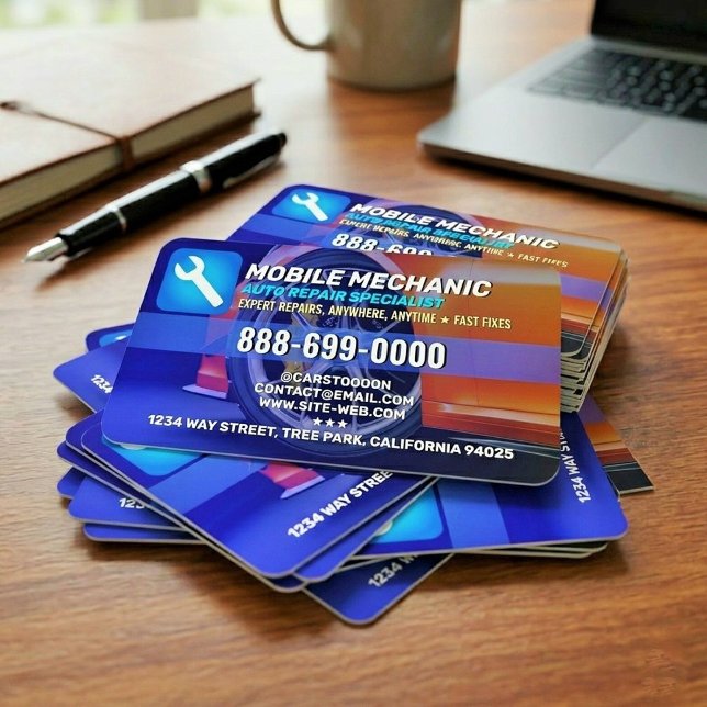 Reparationsservice för bilar (Bilreparation) Mobil Visitkort (Automobile Car Mechanic | Best Car Repair Business Card)