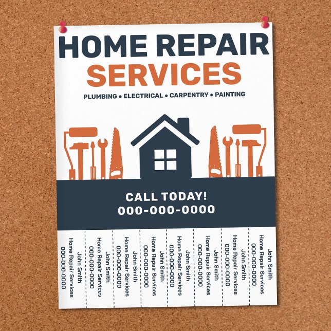 Reparationsservice för hemmet Avrivningsbara flika Reklamblad (Home Repair Services Tear Off Strips Flyer)