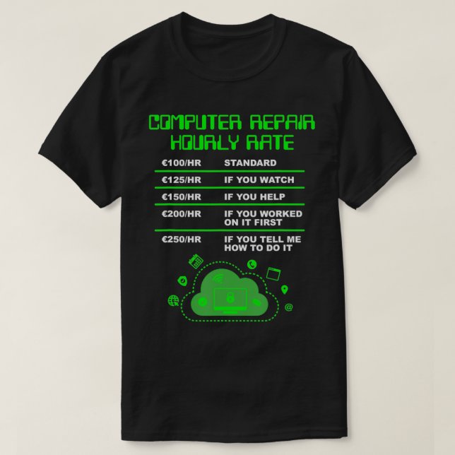 Reparationstid per timme, Reparationstecken för da T Shirt (Design framsida)