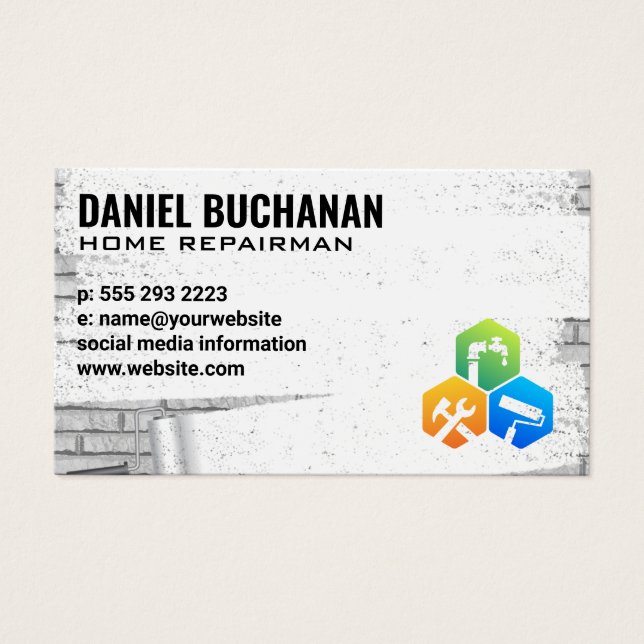 Reparatör | Målad tegelvägg Visitkort (Framsidan)