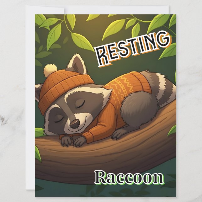 Reparera Raccoon | Cute Tecknad Barn Nursery Art (Framsida)