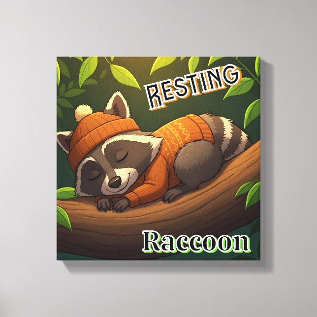 Reparera Raccoon | Cute Tecknad Barn Nursery Art Canvastryck (Framsida)
