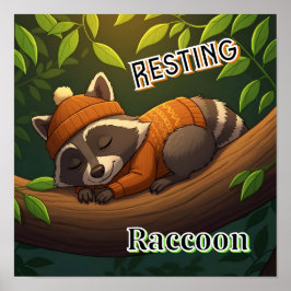 Reparera Raccoon | Cute Tecknad Barn Nursery Art Poster