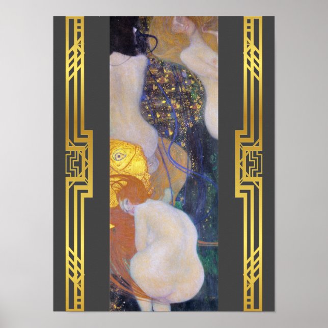 Reparerad färgning av Klimt Goldfish Art nouveau Poster (Framsidan)
