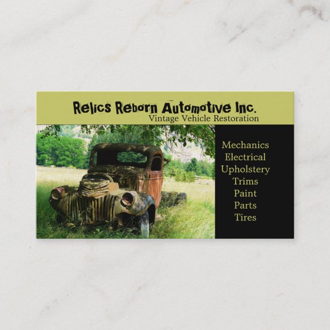 Reparerar den gammala lastbilen för det antika visitkort (Framsida)