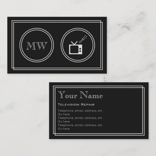 Reparerar televisionen "för den tysta filmen" visitkort (Fram/baksida)